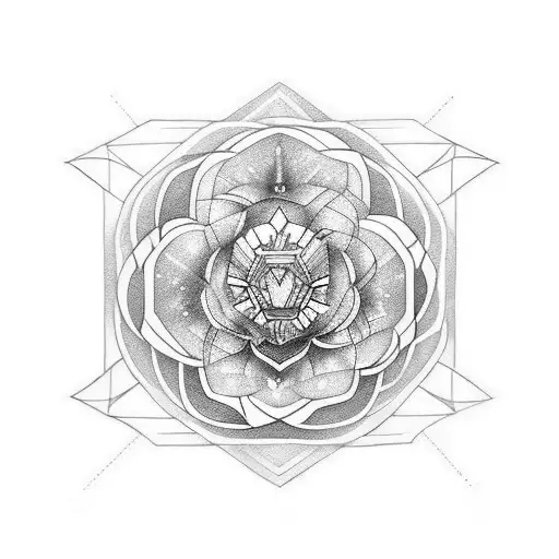 Tattoo design that has amethyst qualities, 1 violet flower qualities, half moon qualities that are masculine tattoo design idea