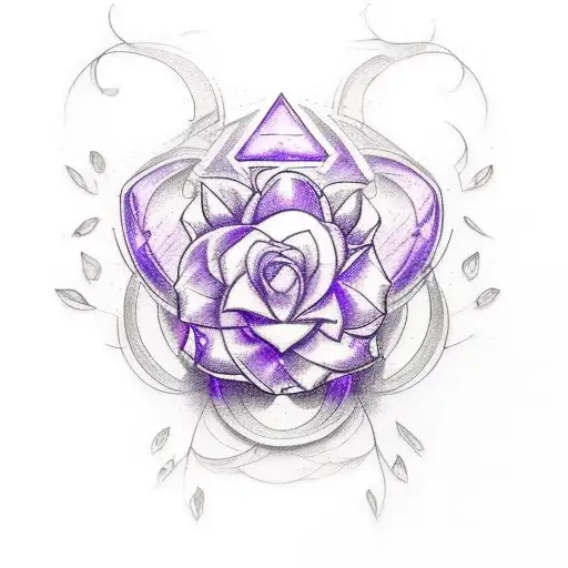 Tattoo design that has amethyst qualities, 1 violet flower qualities, half moon qualities that are masculine tattoo design idea