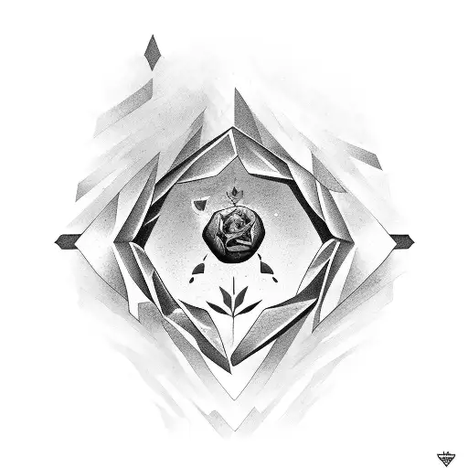 Tattoo design that has amethyst qualities, 1 violet flower qualities, half moon qualities that are masculine tattoo design idea