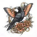 butterfly chain wrapped with crow sitting on top tattoo design idea