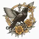 butterfly chain wrapped with crow sitting on top tattoo design idea