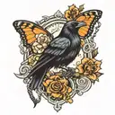 butterfly chain wrapped with crow sitting on top tattoo design idea