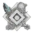 Before satori: carry water, chop wood. After satori: carry water, chop wood. Geometric style. Abstract. tattoo design idea