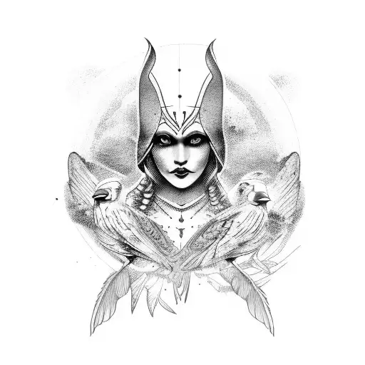pagan goddess and crows tattoo design idea