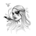 pagan goddess and crows tattoo design idea