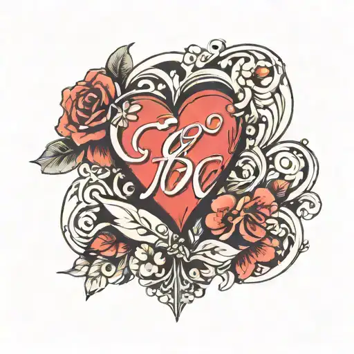 heart with initials c j v  tattoo design idea