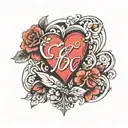 heart with initials c j v  tattoo design idea