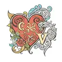 heart with initials c j v  tattoo design idea
