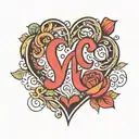 heart with initials c j v  tattoo design idea