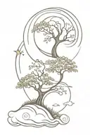 nature wave spiral sun moon tree women camping peace tattoo design idea