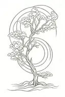 nature wave spiral sun moon tree women camping peace tattoo design idea