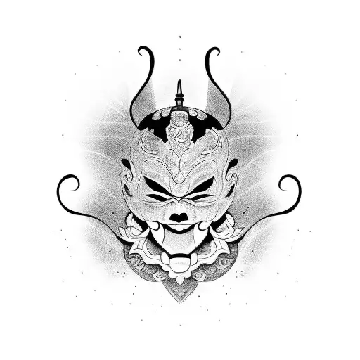 3 Faced Japanese Mask tattoo design idea