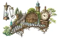 clock, chess piece, tree, stairs, eyeball, dna helix, compass, book, peace, space tattoo design idea