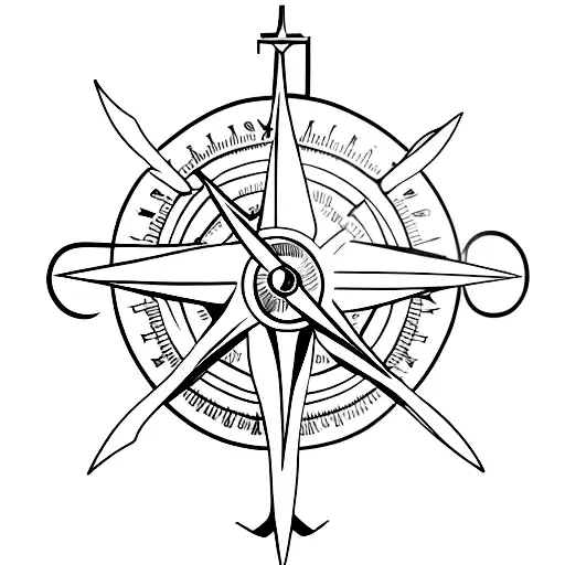 a blue shark and a compass and an anchor tattoo design idea