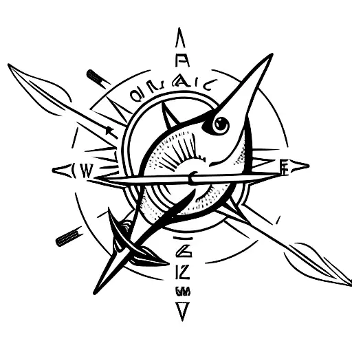 a shortfin mako shark and a compass and an anchor tattoo design idea