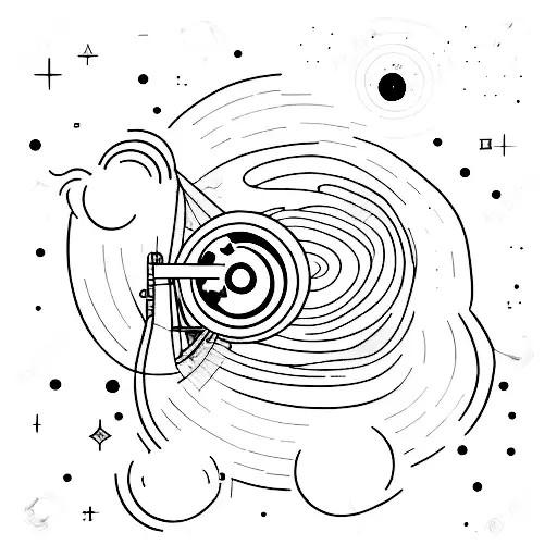 A minimalist tattoo of a telescope gazing at a colorful galaxy, reflecting the client's passion for both art and space exploration tattoo design idea