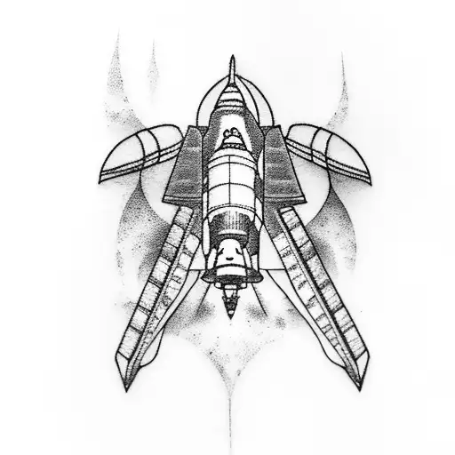 Space shuttle diving into a mystical underwater cave tattoo design idea