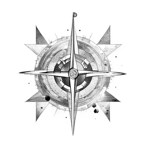 Planet Earth as a compass with space elements tattoo design idea