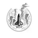 Space shuttle diving into a mystical underwater cave tattoo design idea