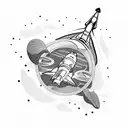 Space shuttle diving into a mystical underwater cave tattoo design idea