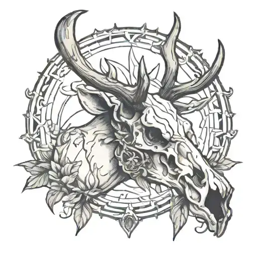 elk skull tattoo design idea