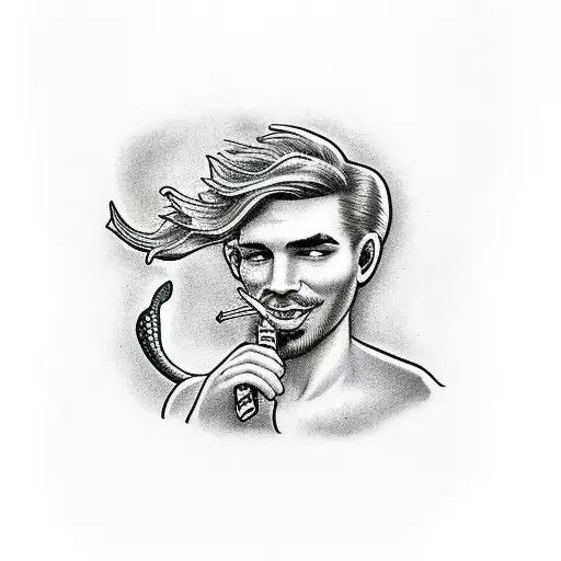 male mermaid smoking pipe  tattoo design idea
