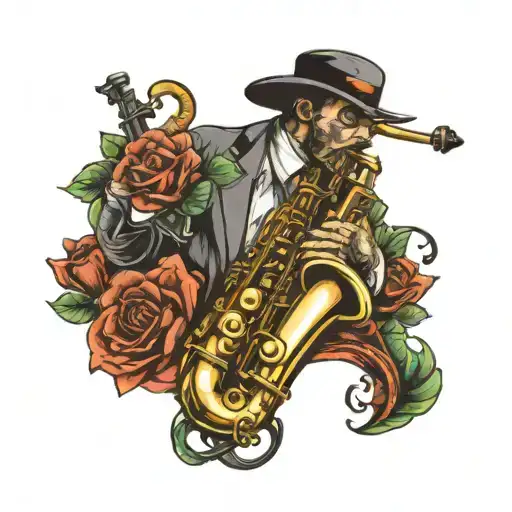 Saxophone flute G H  tattoo design idea