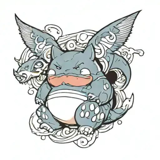 torn skin with a snorlax and munchlax tattoo design idea