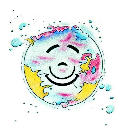 the words happiness and misery with a melting smiley face tattoo design idea