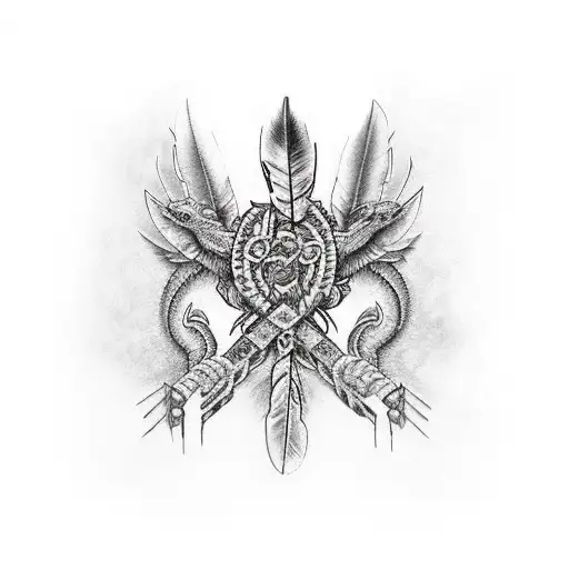 american indian with dragons and tribals lines tattoo design idea