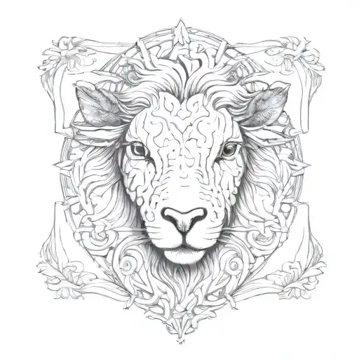 right half lamb face tattoo design idea