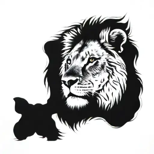 left half lion face, right half lamb face, split image  tattoo design idea
