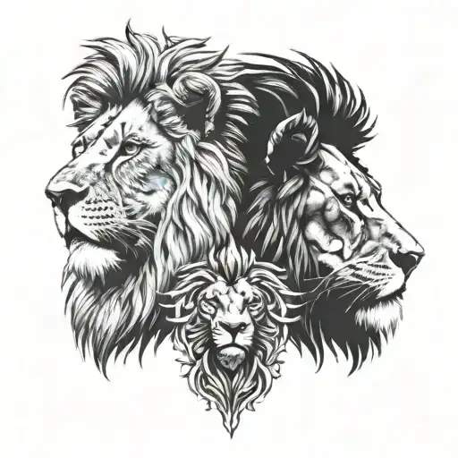 lion and lamb head tattoo design idea