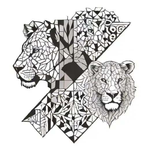 left half lion face, right half lamb face, split image  tattoo design idea
