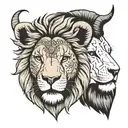 left half lion head, right half lamb head , one head  tattoo design idea