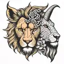 left half lion head, right half lamb head , one head  tattoo design idea