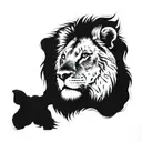 left half lion face, right half lamb face, split image  tattoo design idea