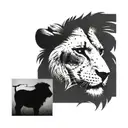 left half lion face, right half lamb face, split image  tattoo design idea