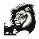 left half lion face, right half lamb face, split image  tattoo design idea