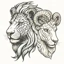 left half lion head, right half lamb head  tattoo design idea