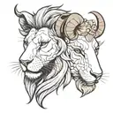 left half lion head, right half lamb head  tattoo design idea
