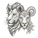 left half lion head, right half lamb head  tattoo design idea