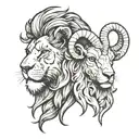 left half lion head, right half lamb head  tattoo design idea