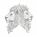 left half lion face, right half lamb face, split image  tattoo design idea