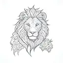 left half lion face, right half lamb face, split image  tattoo design idea