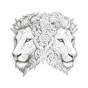 left half lion face, right half lamb face, split image  tattoo design idea