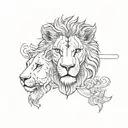left half lion face, right half lamb face, split image  tattoo design idea
