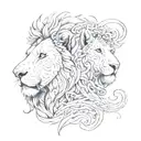 left half of lion face, right half of lamb face, side by side tattoo design idea