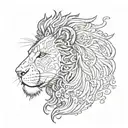 left half of lion face, right half of lamb face, side by side tattoo design idea