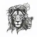 left half lion head, right half lamb head , split image  tattoo design idea